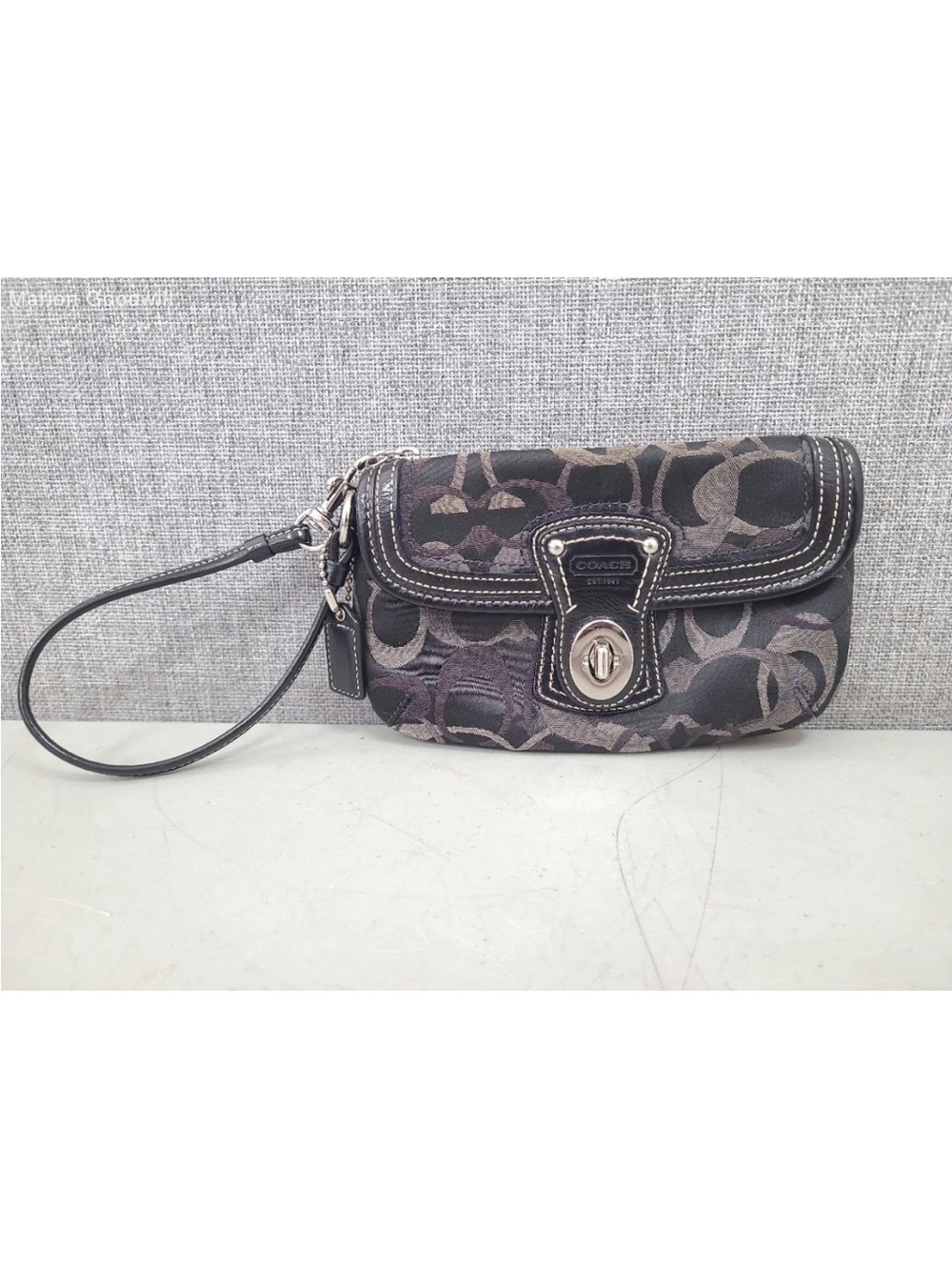 Coach Black and Gray Signature C Wristlet Clutch with Turn-Lock excellent used